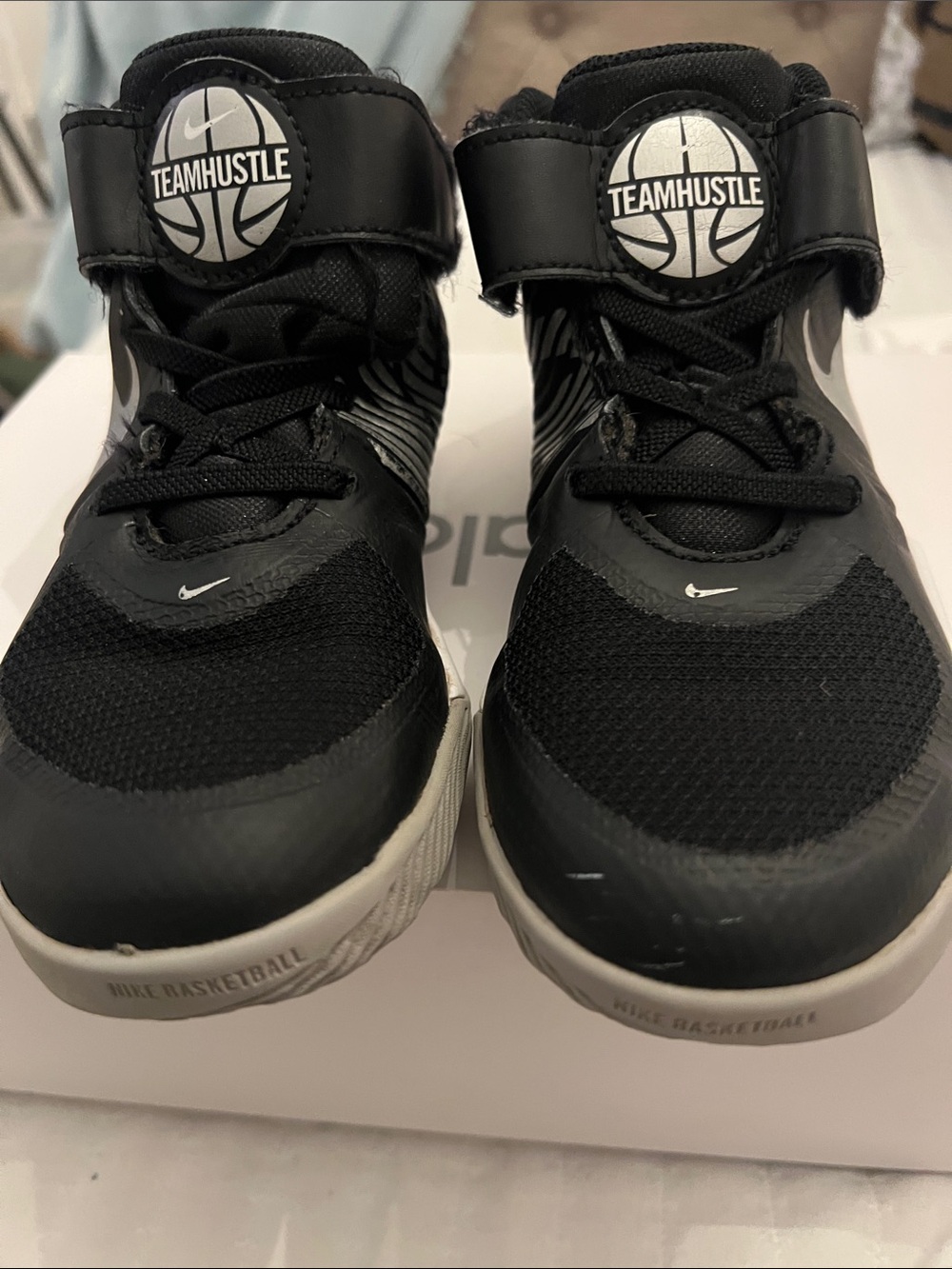 Nike Kids' TeamHustle Black and White Basketball Sneakers